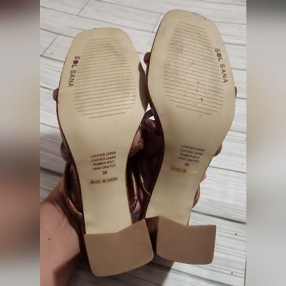 Sol Sana Judith Leather Mule Block Heel in Tan Croc Size 8 - Picture 4 of 10